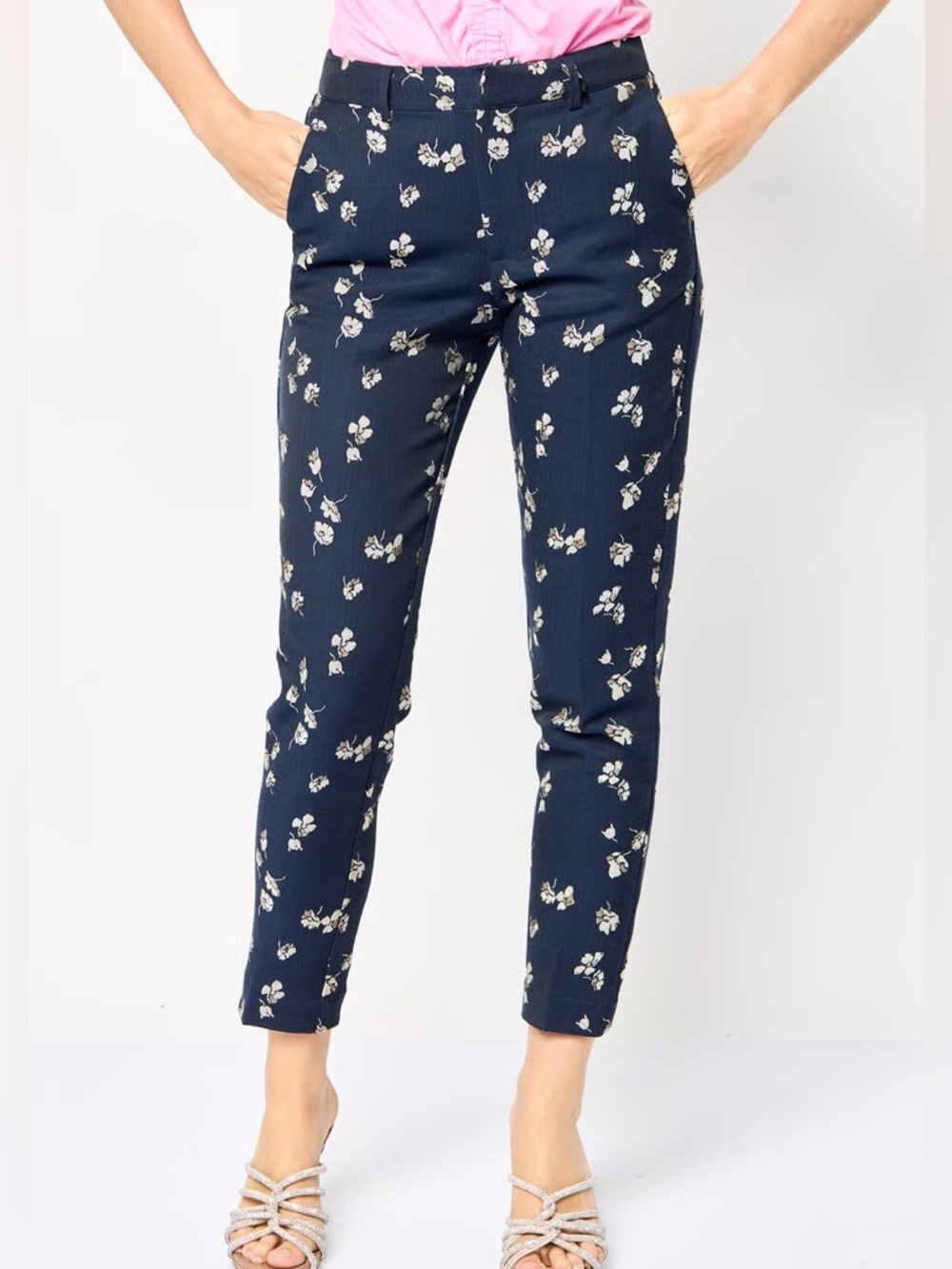 Scotch & Soda Lowry Mid Rise Slim Jacquard Floral Trousers Size 27 Embroidered